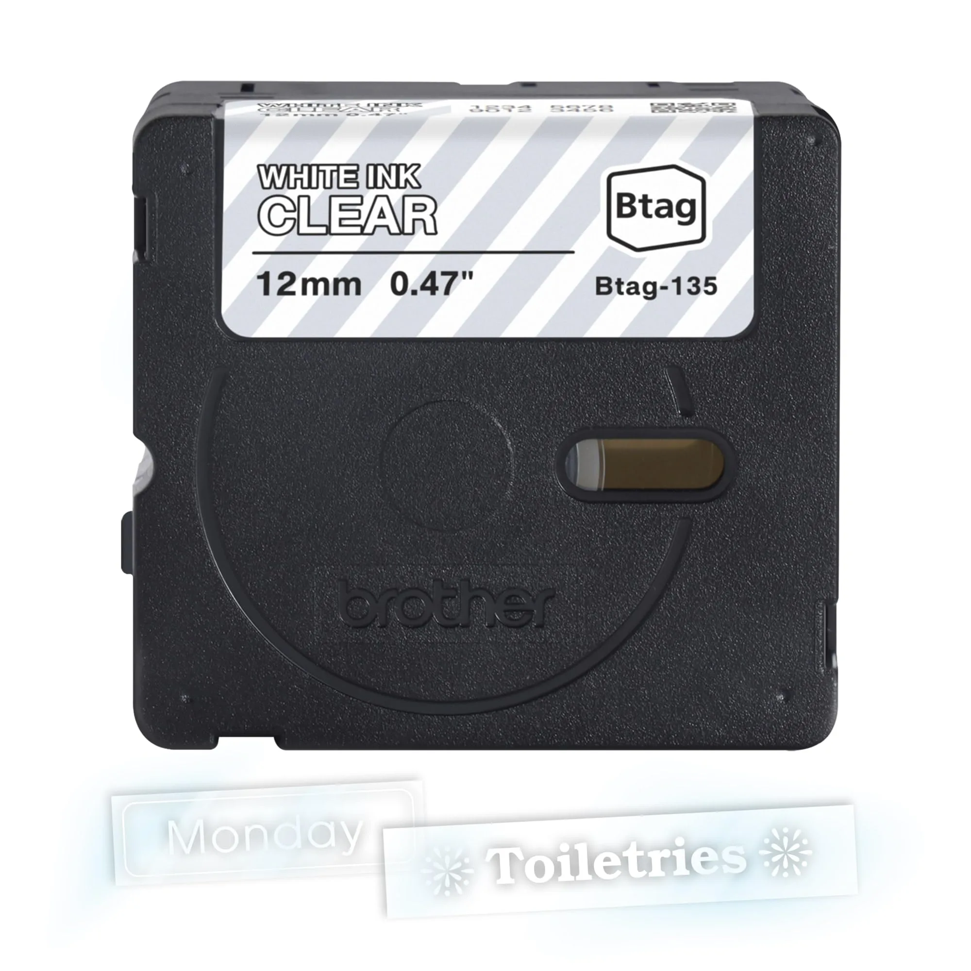 CINTA P/ROTU BROTHER BTAG-135 12MM BLANCO/NEGRO