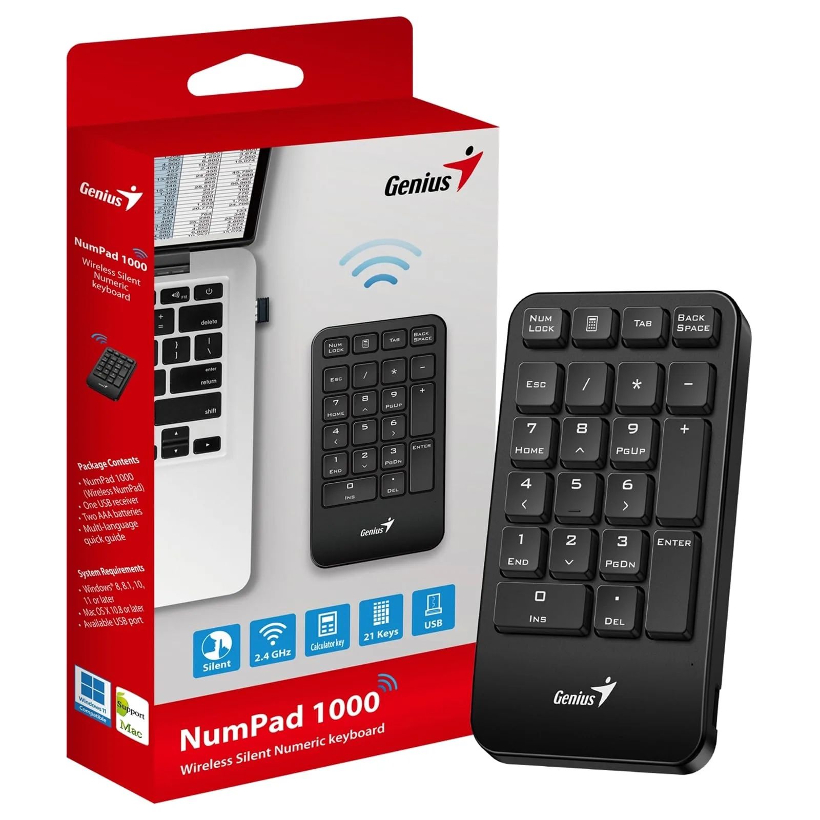 TECLADO NUMÉRICO INALÁMBRICO GENIUS NUMPAD 1000