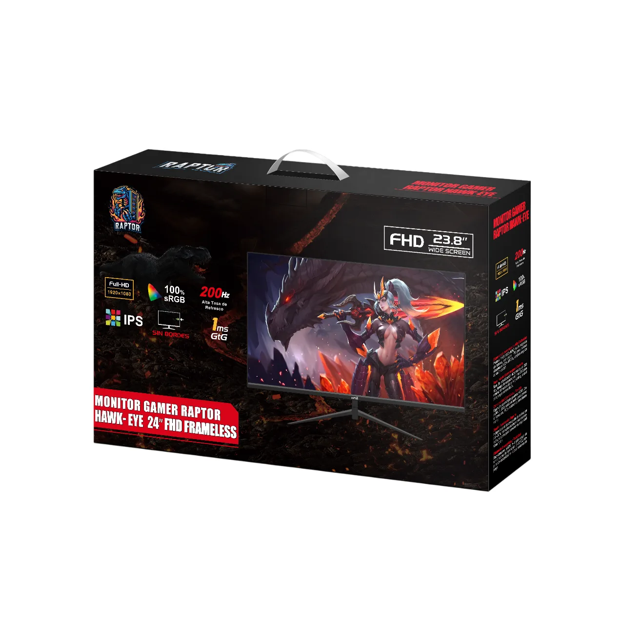 MONITOR GAMER RAPTOR HAWK EYE 24 FRAMELESS IPS FHD 200HZ 1MS HDMI-DP NEGRO (3408) (II)