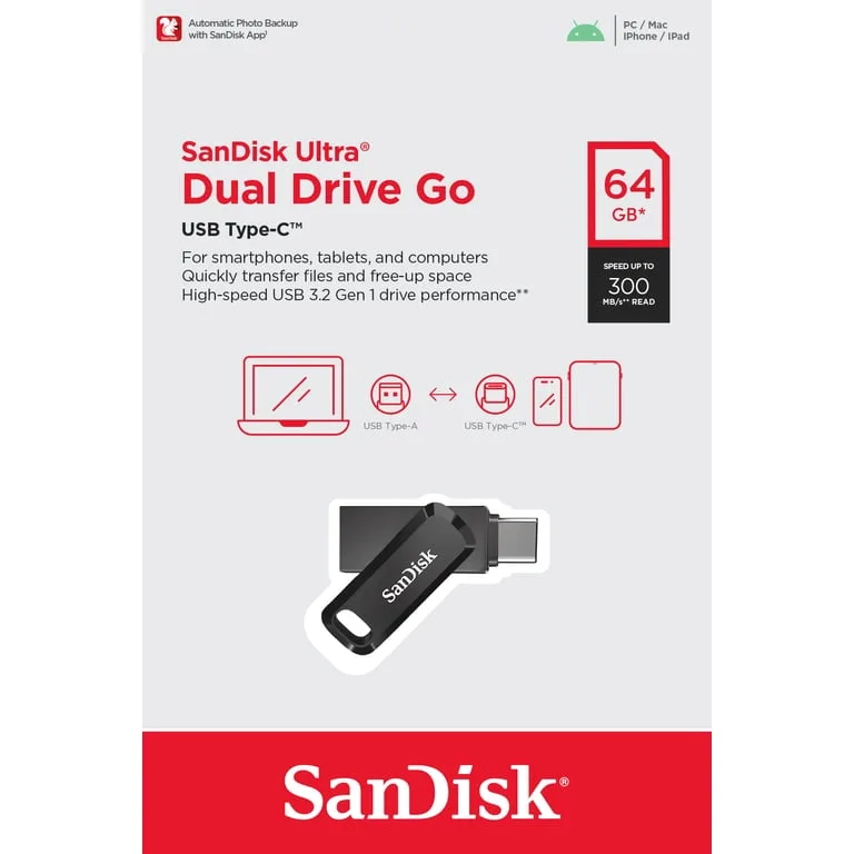 PENDRIVE SANDISK ULTRA DUAL DRIVE GO USB-C USB-A 64GB USB 3.2 GEN 1 150MB/S