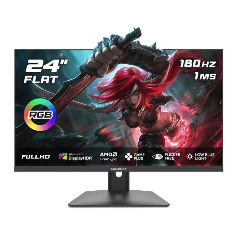 MONITOR SOLARMAX 24 GAMING FHD 180H FLAT VA PANEL HDMI-DP BLACK SHELL WITH RGB